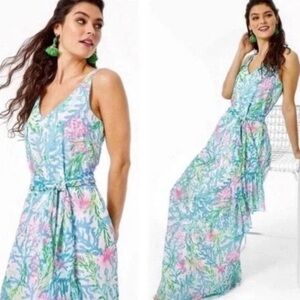 Like New Lilly Pulitzer Lani Maxi Dress Coral Bay Metallic‎ Accents size medium